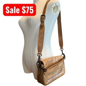 Frye Melissa Baguette Tan Leather Crossbody Satchel Bag Vintage Style